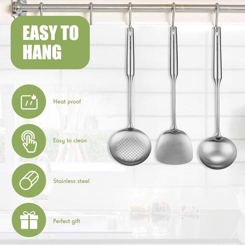 Patelai 3 Pcs Wok Utensils Set: 15in Spatula, Ladle, 304 Stainless Steel, All Metal for Cooking