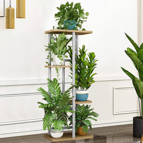 4 5 LINZINAR Plant Stand Indoor Tier Potted Multiple Plant Shelf Stands for Garden Corner Balcony Living Room White