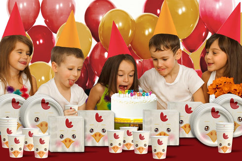 Chicken Birthday Party Supplies Set, Tableware Kit for 16, Plates, Napkins, Cups
