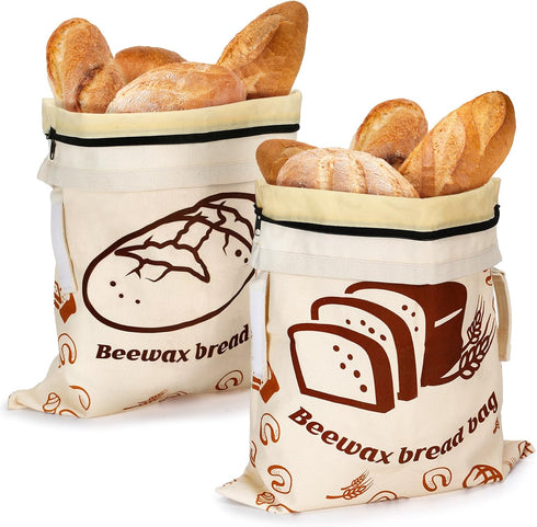 ANPHSIN 2 pcs Natural Beeswax Bread Bags with Sealing Zipper - 13''x16.7''