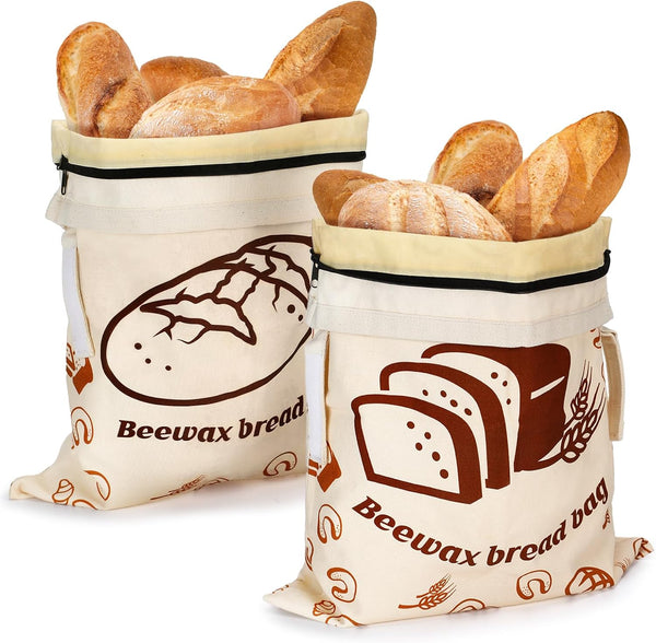 ANPHSIN 2 pcs Natural Beeswax Bread Bags with Sealing Zipper - 13''x16.7''