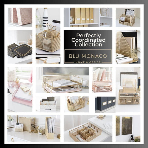 BLU MONACO Set of 4 Gold and White Striped Magazine File Boxes - Ideal Organizer for Desk Accessories and Office