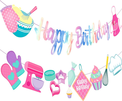 Baking Birthday Party Banner Little Bakers Birthday Decoration Macaron Party Banners Baking Birthday Party Decoration for Girls Cooking Baby Shower Supplies