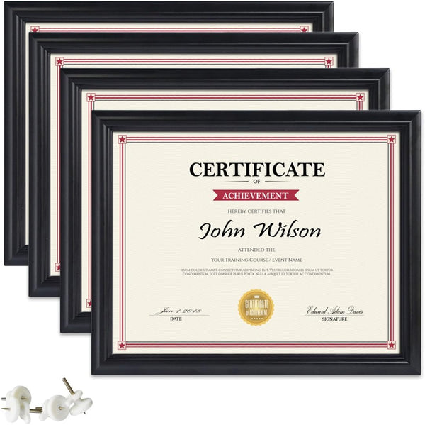 PETAFLOP 8.5x11 Certificate Frame, Black Picture Diploma Document Frames, 4 Pack for Wall or Tabletop Display
