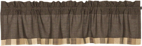 VHC Brands Kettle Grove Window Curtain, Black Valance Block Border, 16x72