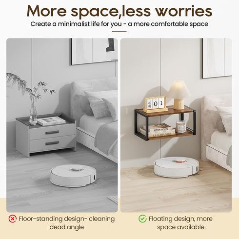 1 Pack) Floating Nightstand, Wood Bedside Shelf Wall Mounted Nightstand with Heavy-Duty Frame, Floating Bedside Table