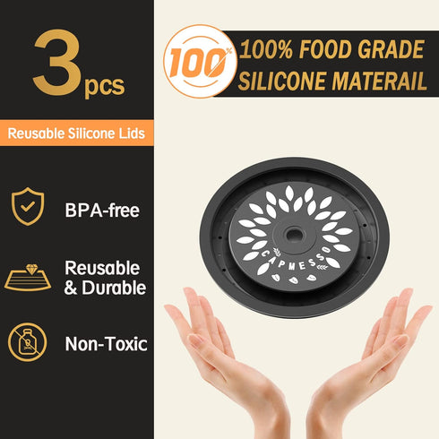 CAPMESSO Reusable Coffee Capsule Lids for Nespresso Vertuo Pods, Food Grade Silicone Caps with Scoop and Brush (3PCS)