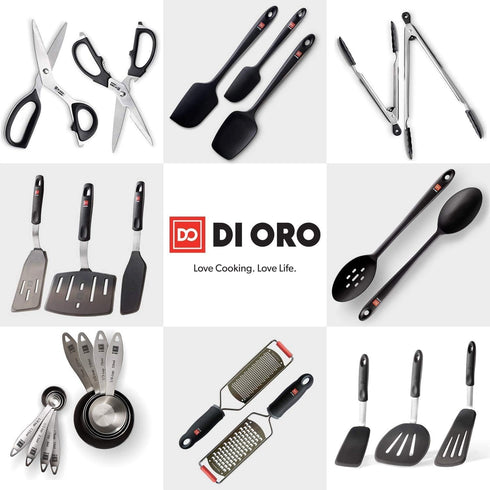 DI ORO Silicone Fish Spatula - Nonstick Cookware, 600°F Heat-Resistant, BPA Free, Slotted Thin Egg Flipper (Black)