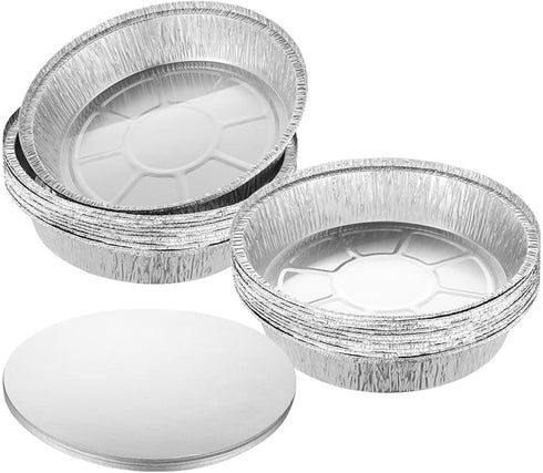 Premium 7-Inch Aluminum Round Foil Pans with Paper Lids, 60pcs Disposable for Roasting Baking