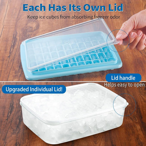 ARTLEO Ice Cube Tray with Lid and Bin for Freezer, 55 Trapezium Easy Release Ice Cube Tray with Cover, Storage