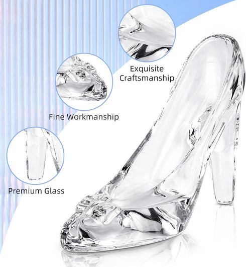Cinderella Shoe Decor, Crystal High Heels Ornaments Glass Slipper Decoration Gift for Wedding Birthday Halloween Party