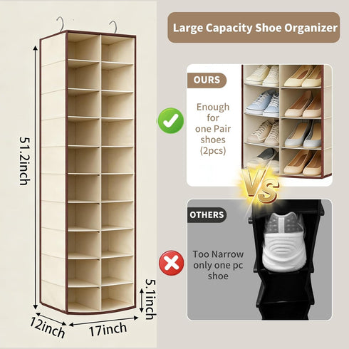 Pcaelin Closet 20 Closet Hanging Shoe Organizer for - Wider Sections Shoe Storage Rack, Sturdy Shoe Shelves Holder
