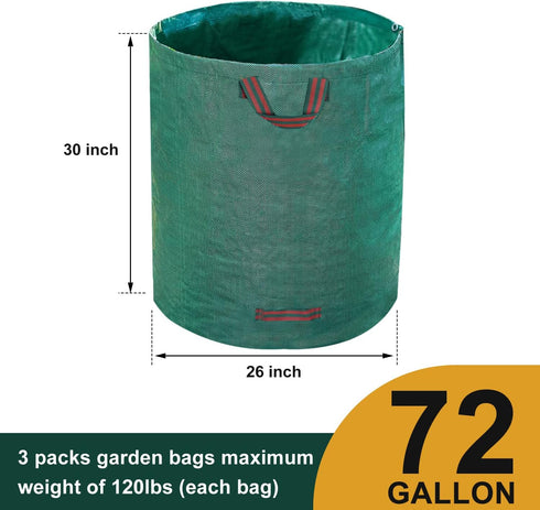 3 Packs 72 Hugeleaf Gallon Reusable Yard Waste Bags, Collapsible Leaf Bags with Reinforced Handles, Extra Large Heavy