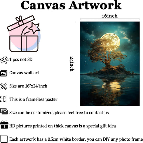 Gothic Landscape Wall Art, Vintage Sky Painting, Dark Academia Canvas Print, Abstract Landscape Pictures 16x24inch No