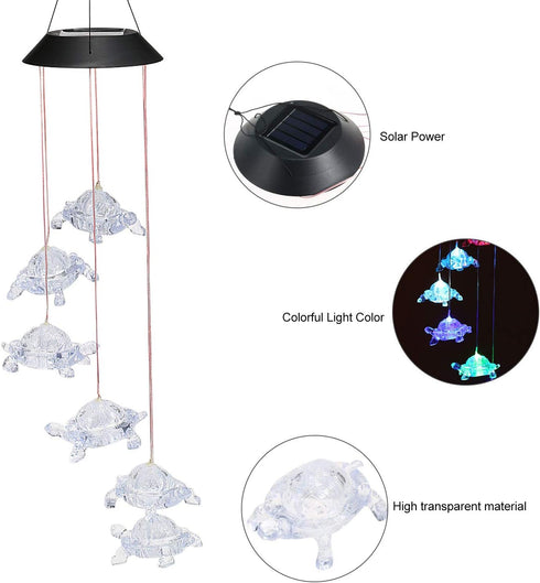 IP44 Wind Chimes Chandelier, Solar Turtles Hanging Lamp ,Wind Chime Pendant Light Waterproof Mixcolor Slow Flashing