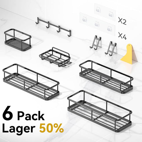 6 Pack YASONIC Shower Caddy Adhesive, Rustproof Shower Shelves for Inside shower, No Drilling Bathroom Organizers