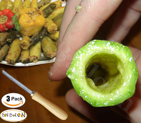 Zucchini Squash Vegetable Corer 3 pcs Stainless Steel Core Remover Tool, 8" Long for Stuffed Vegetables, Eggplant,
