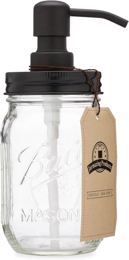 Jarmazing Products Mason Jar Soap Dispenser - Black, 16 oz Ball Mason Jar Liquid Dispenser for Kitchen & Bathroom