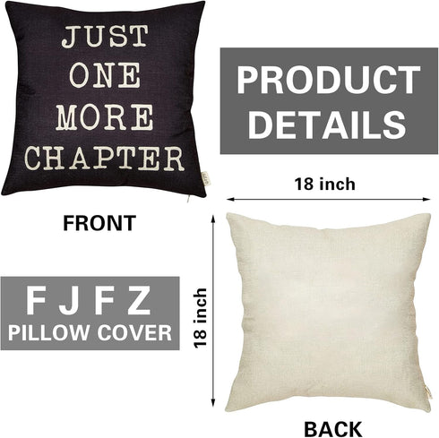 Just One More Chapter Motivational Sign - Cotton Linen Home Decorative Throw Pillow Case for Book Lovers, Black, 18" x