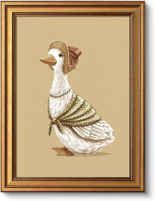 VIYYIEA Gold Framed Art Prints,12x16Inch, Dressed Duck Vintage Art Painting, Cottagecore Farmhouse