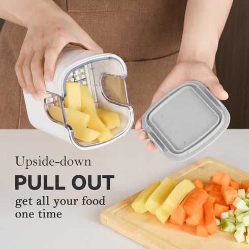 3 KEOUKE Multifunctional Vegetable Chopper White - Interchangeable Blades Potato French Fry Cutter with Container