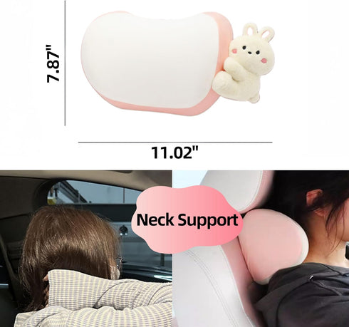UINSUE 2PCS Cute Car Headrest Pillow Bear Bunny Car Seat Neck Pillow Memory Foam Neck Support Cushions for Comfortable