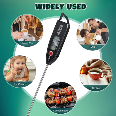 Waterproof Food Thermometer with Long Probe, Digital Instant Read Thermometer for Cooking, BBQ Grill, Candle