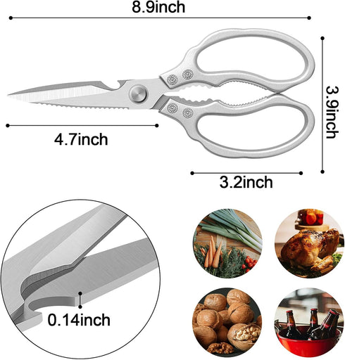 CGBE Heavy Duty Kitchen Scissors, Multi-Purpose Food Shears for Chicken, Fish, Meat & Herbs, Dishwasher Safe - Silver
