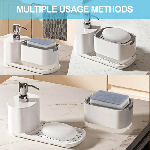 LUNHAJIN Set 4-in-1 Countertop Kitchen Soap Dispenser with Tray and Sponge Holder, Dish and Hand Soap Dispenser