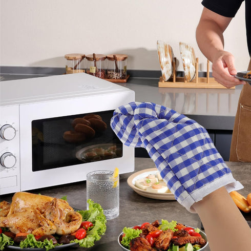 2Pcs Oven Mitts for Play Kitchen, Microwave Oven Gloves Kitchen Baking Mitts, Red Checkered s for Safe Backing Cooking