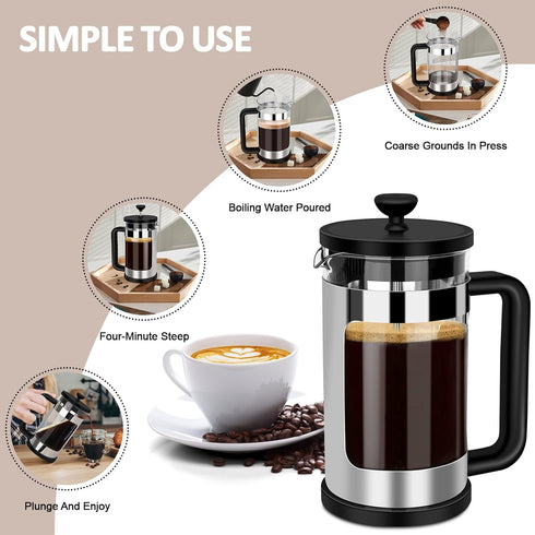 RAINBEAN French Press Coffee Maker, 12 Oz Mini Coffee Press, 1 Cup, with 3 Filterations, Borosilicate Glass