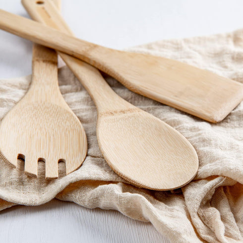 Kitchen Utensils Set of 8 PCS, 12 Inches Bamboo Wooden Cooking Spoon & Spatula Tools for Non-Stick Cookware (Bamboo)
