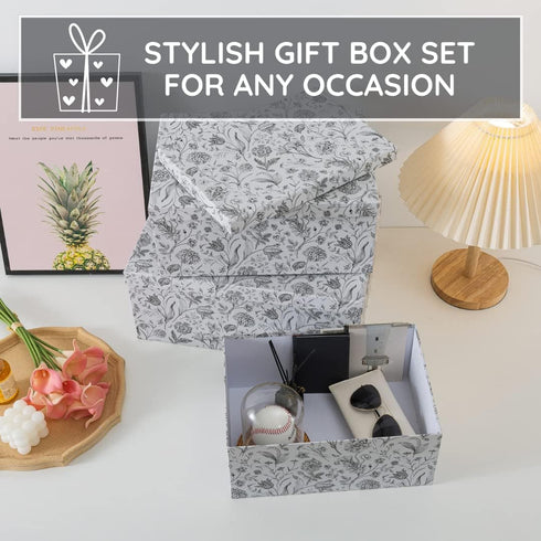 Soul & Lane Decorative Cardboard Storage Boxes, Modern Meadow Set of 3 Floral Nesting Boxes with Lids for Keepsakes
