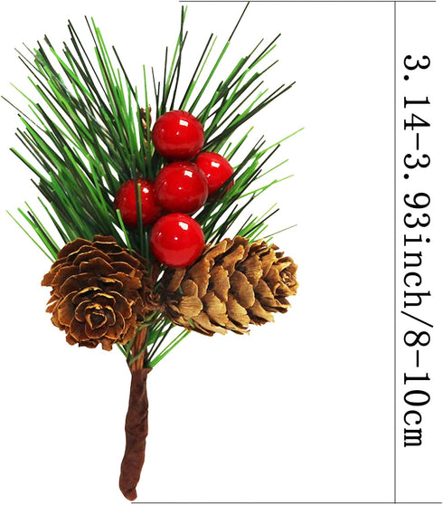 QLINLEAF 12 Christmas Red Berry Stem Floral Pine Cone Artificial Branch Evergreen Decoration - Pieces for DIY Holiday