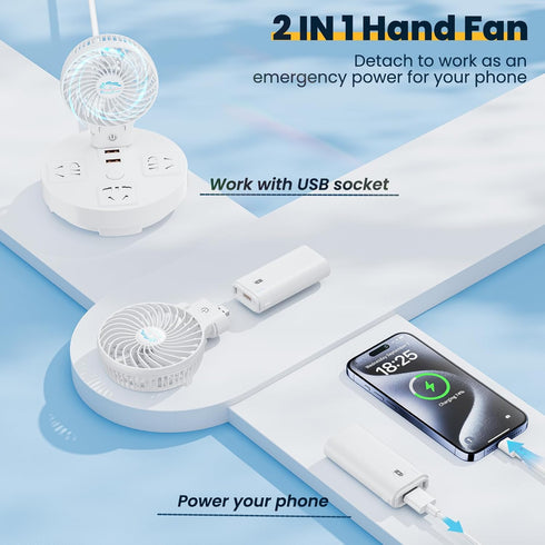 HandFan 5200mAh Portable Handheld Fan, Foldable, Battery Operated, 3 Speeds, 5-20H Working Time, White