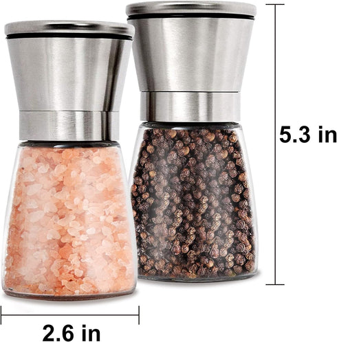 Set (Set 2) Gulex Salt and Pepper Grinder Pepper Mill, Sea Salt Shaker Refillable, Adjustable Coarseness, Stainless