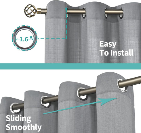 BGment Grey Linen Sheer Curtains, 54 Inch Length, 2 Panels, Grommet Light Filtering Casual Textured Privacy for Living