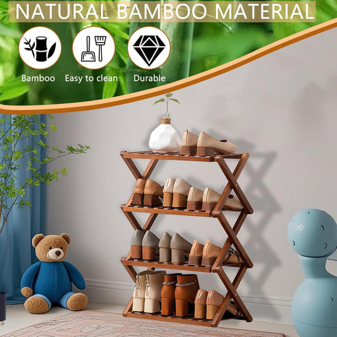 Closet,Portable Closet (Brown-3 Jessie Bamboo Shoe Rack,Free Standing Shoe Rack for Folding Shoe Storage Rack, Space