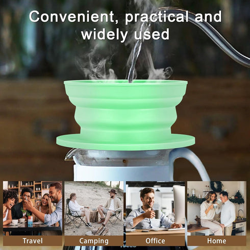 2 Pieces Collapsible Paperless Travel Pour Over Coffee Dripper Kit, Portable Silicone Filter Reusable (Purple+Green)
