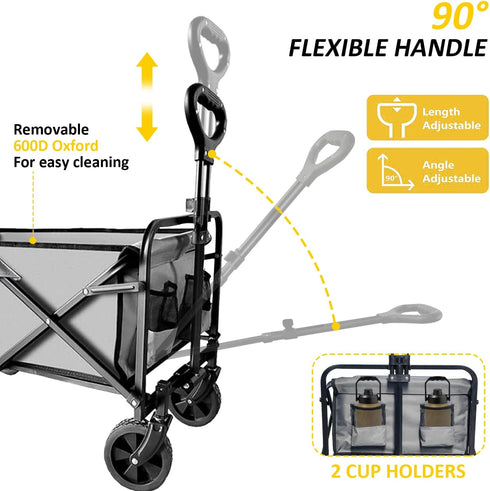 220Ibs Foldable Wagon Cart, Collapsible Wagon Cart with Heavy Duty Wheels, Portable Folding Utility Wagon