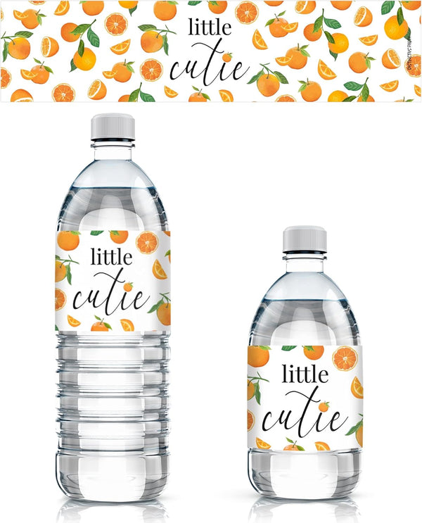 Orange Little Cutie Baby Shower Water Bottle Labels, Waterproof Stickers for 24 Count Water Bottles
