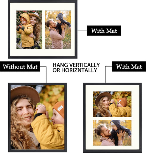 Frametory, 8x10 Aluminum Collage Picture Frame, Displays Two 4x6 inch Pictures with Mat, Real Glass Front, Portrait or Landscape Wall Mounting (1 Pack, Black) by Frametory