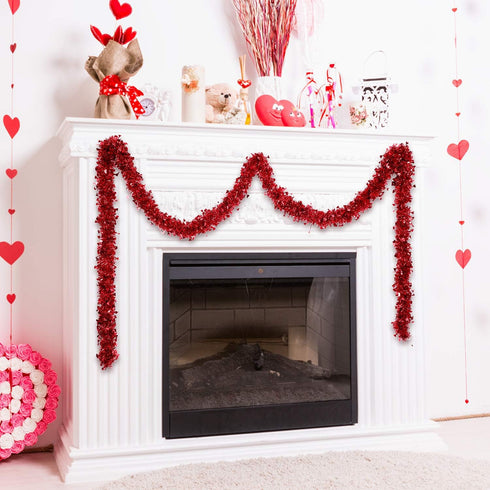 Boao 66 Feet Red Heart Tinsel Garland Decoration, Shiny Metallic Ornaments for Valentine's Day Wedding