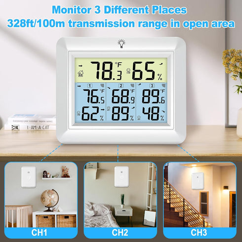3 Urageuxy Weather Station Wireless Indoor Outdoor Thermometer with Sensors, Remote Temperature Monitor with Humidity