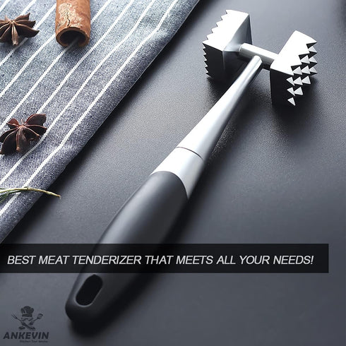 Meat Tenderizer Tool, 8.8 inches Dual-Sided Nails Meat Mallet with Rubber Comfort Grip Handle for Steak, Chicken, Fish