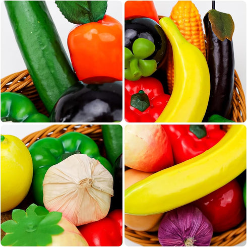 Meiwlong 16 Pcs Fake Vegetables,Realistic Artificial Vegetable and Fruits for Decoration,Fake Veggies Garlic Eggplant