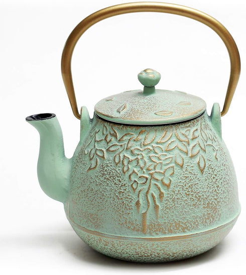 TOPTIER Japanese Teapot with Stainless Steel Infuser - Cast Iron Tea Kettle for 32 Ounce (Light Green)