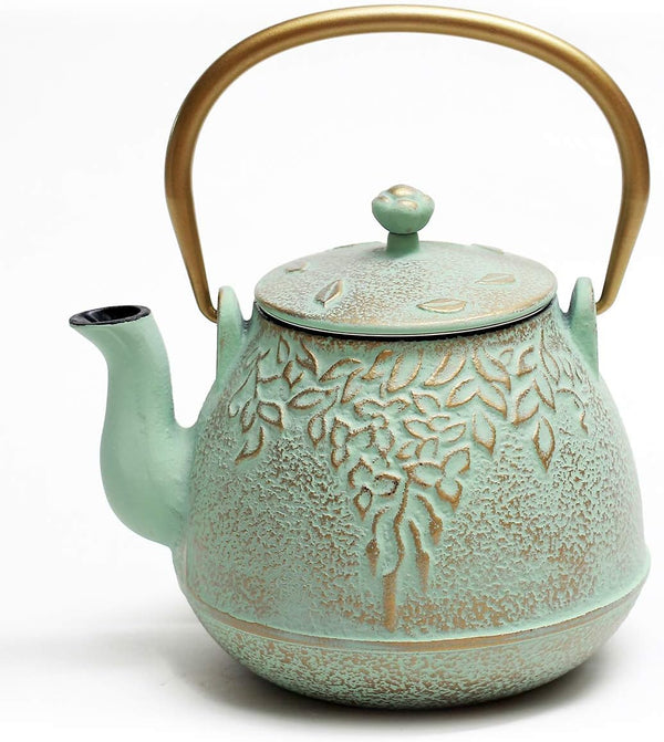 TOPTIER Japanese Teapot with Stainless Steel Infuser - Cast Iron Tea Kettle for 32 Ounce (Light Green)