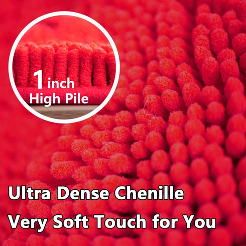 Bathroom Rugs Chenille 3-Piece Set, Extra Soft Absorbent Shag Mats, Machine Wash, Non-Slip Underside, Plush Carpet