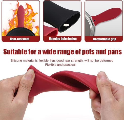 2 Pack Silicone Pan Handle Sleeve, Heat Resistant Cast Iron Skillet Handle Covers for Kitchen
